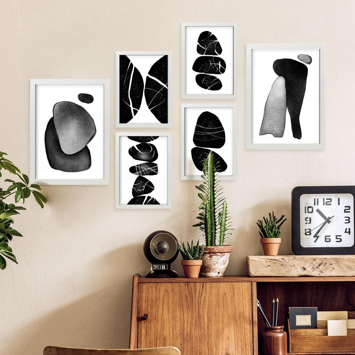 POSTER Set Mit 6 Palladische Gesteine In Liebhaber Abstrakt Ästhetische Dekorative Gemälde Für Ihr Wohnzimmer Zuhause A3 & A4 Weißer Rahmen - Weiß, Papier (29/3cm) - Nacnic
