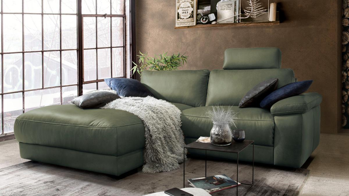 ECKSOFA MOTORISCHER RELAXFUNKTION LOLA Dunkelgrün Leder Relaxfunktion - Dunkelgrün/Schwarz, Leder (233/178cm) - KAWOLA