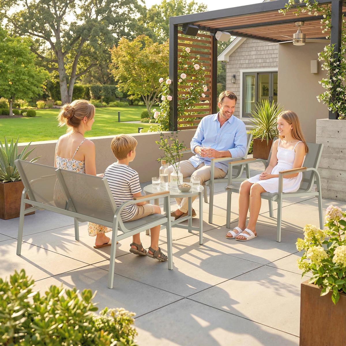 TERRASSENMÖBEL-SET 4-teilig Metall Texteline Grün - Grün, Textil/Metall - Outsunny