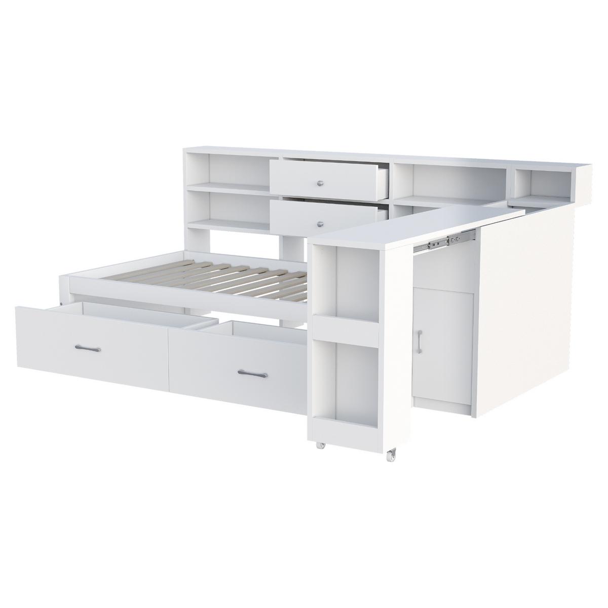 SCHLAFSOFA Multifunktionsbett 90x200 mit ausziehbarem Schreibtisch - Weiß, Holzwerkstoff (90/200cm) - Urban Meuble