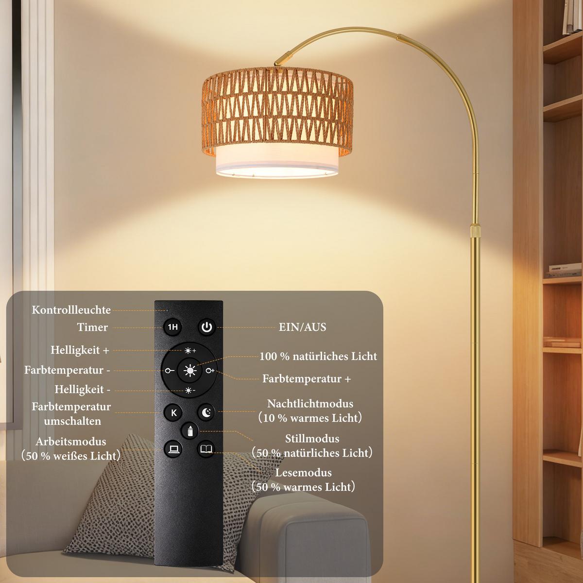 STEHLAMPE Cyrwen 32/19/180 cm - Goldfarben, Metall (32/19/180cm) - ZMH