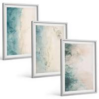 BILDER SET 3er Set - 40x60 cm Silberner Rahmen - Minimalismus auf Aquarellleinwand - Silberfarben, Kunststoff (40/60cm) - TULUP