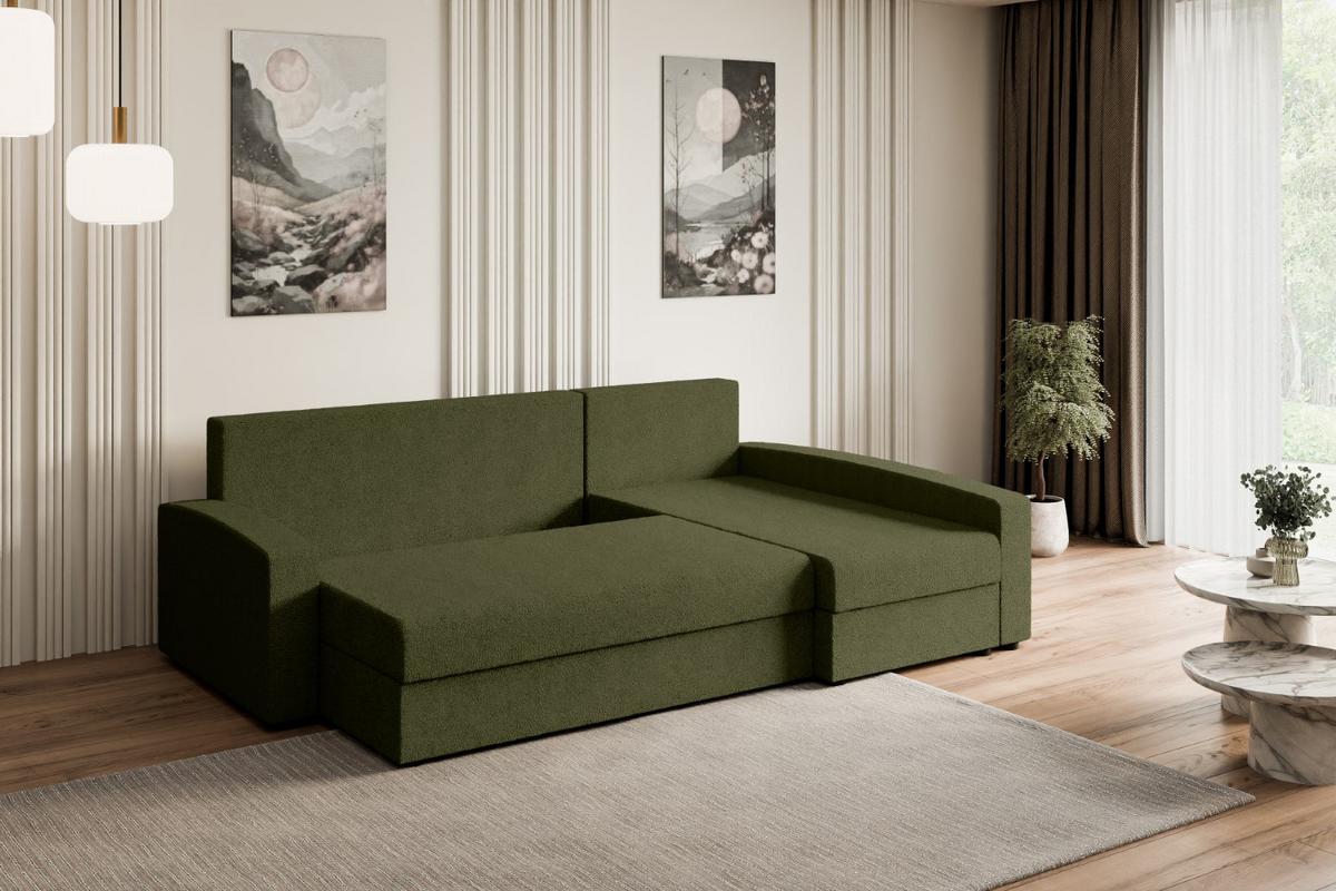 ECKSOFA mit Schlaffunktion und Bettkasten ALESIA-L 231x140x90 cm Grün Bouclé - Silberfarben/Grün, Holzwerkstoff/Kunststoff (231/140cm) - ALTDECOR