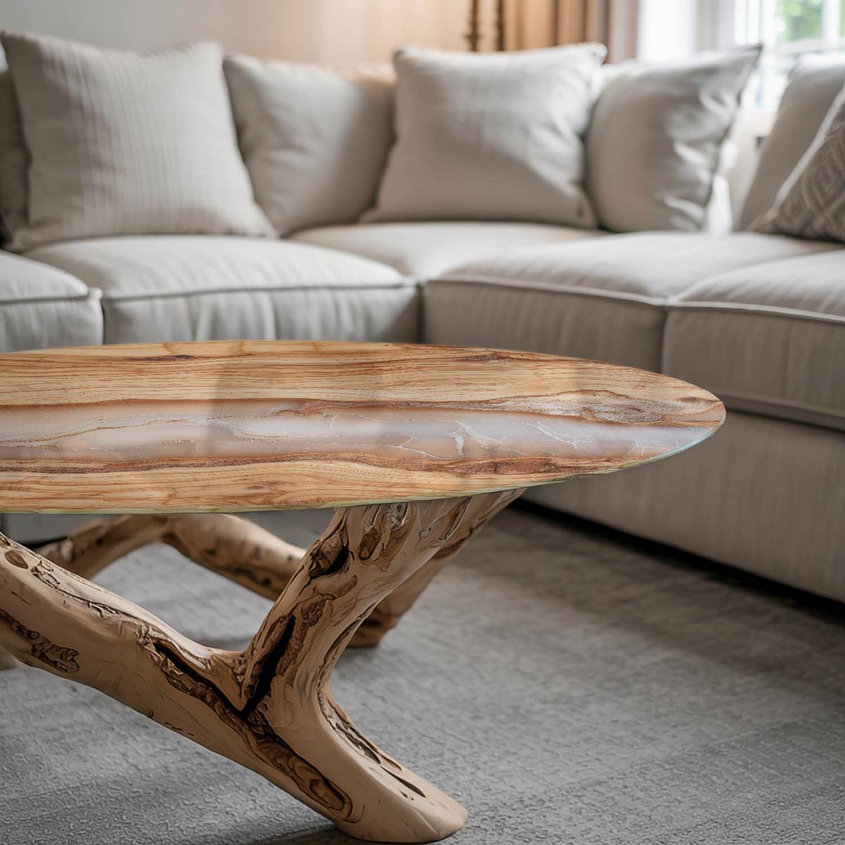 TISCHPLATTE fi100 cm Naturholz mit Harz - Hellbraun, Glas (0.4/100/100cm) - TULUP