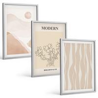 BILDER SET 3er Set - 40x60 cm Silberner Rahmen - Abstrakte Formen und Farben - Silberfarben, Kunststoff (40/60cm) - TULUP