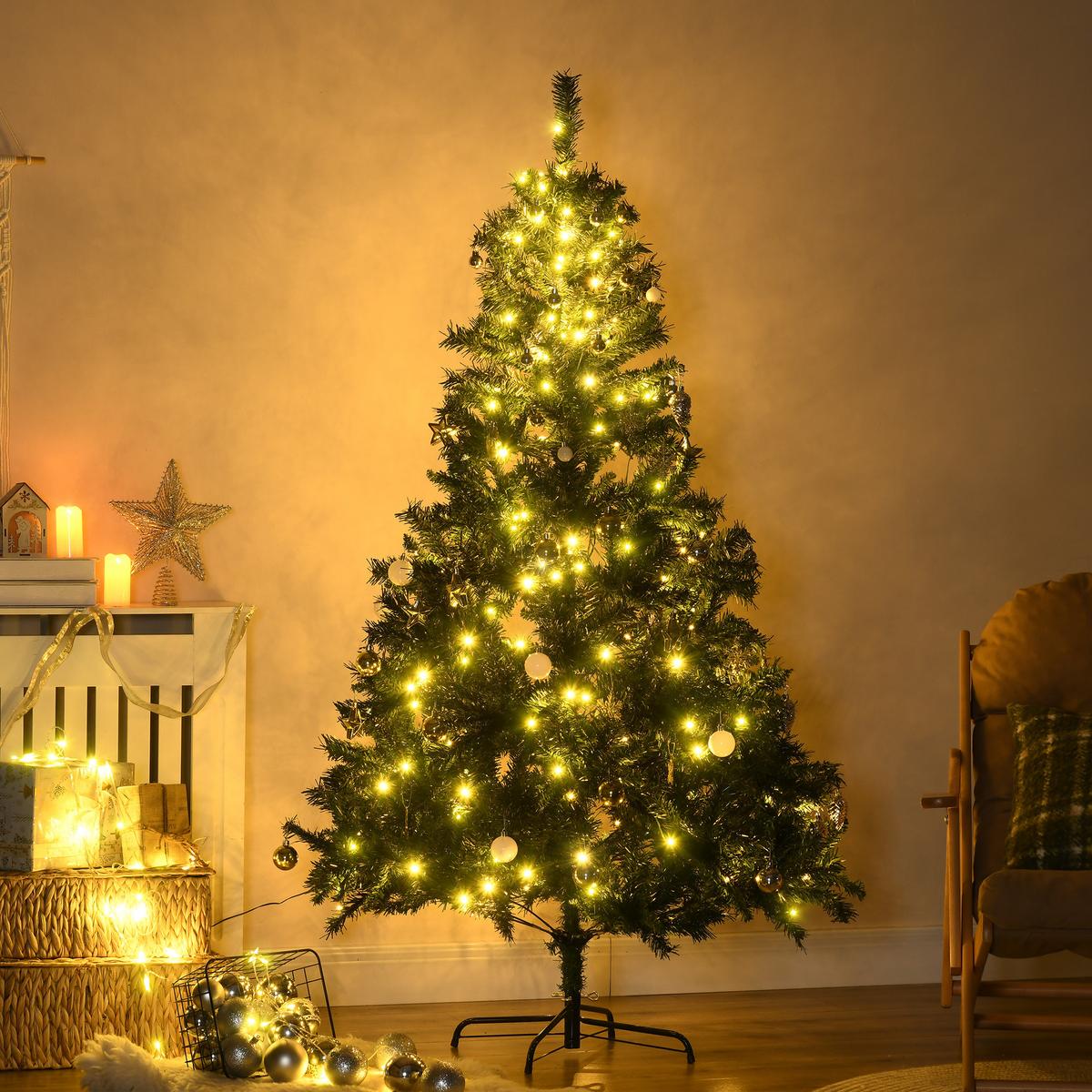 WEIHNACHTSBAUM Tannenbaum Christbaum LED Lichtfaser Baum Stern - Grün, Kunststoff/Metall (180cm) - HOMCOM