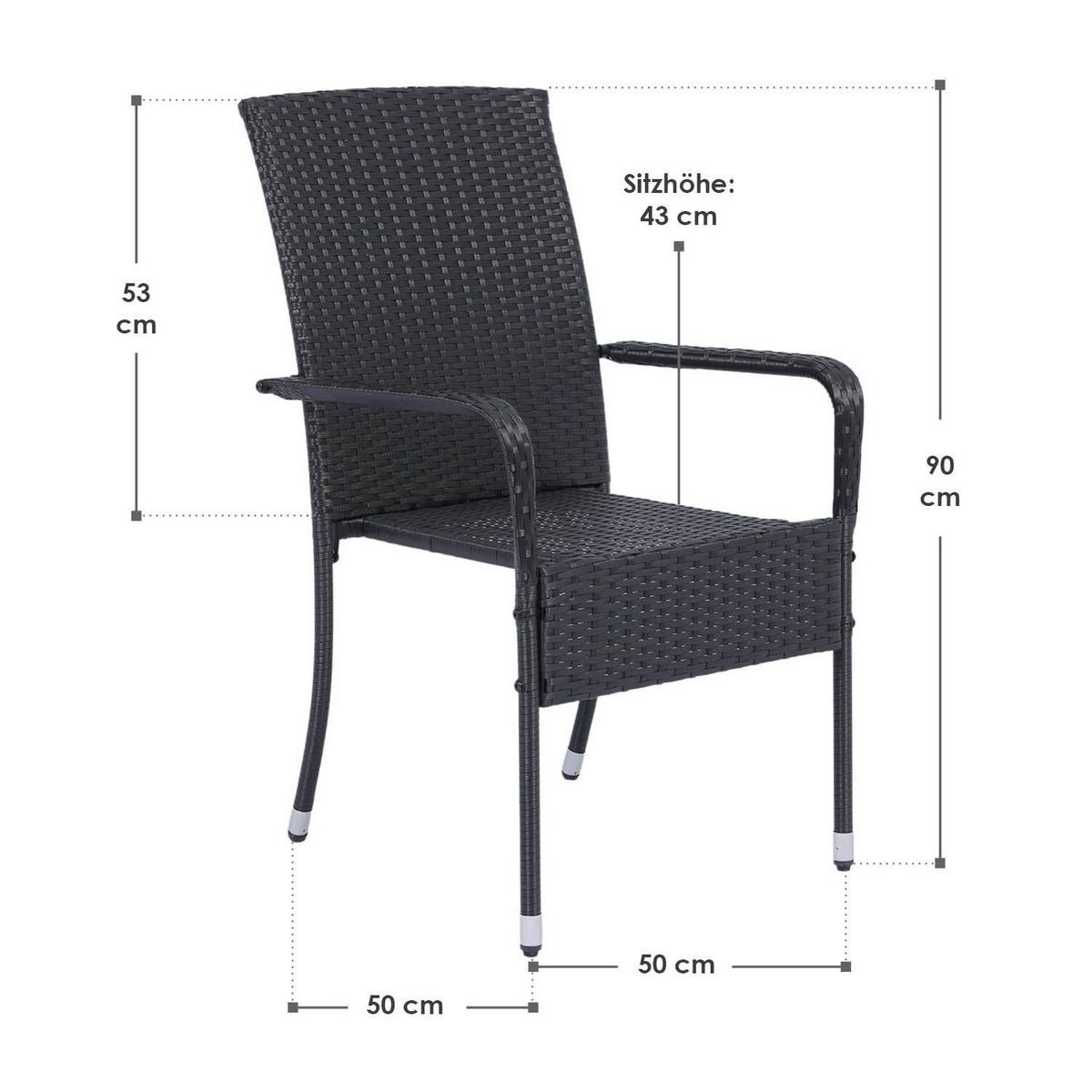 GARTENSTÜHLE Yoro 2er-Set - Schwarz, Kunststoff (50/90/50cm) - Juskys