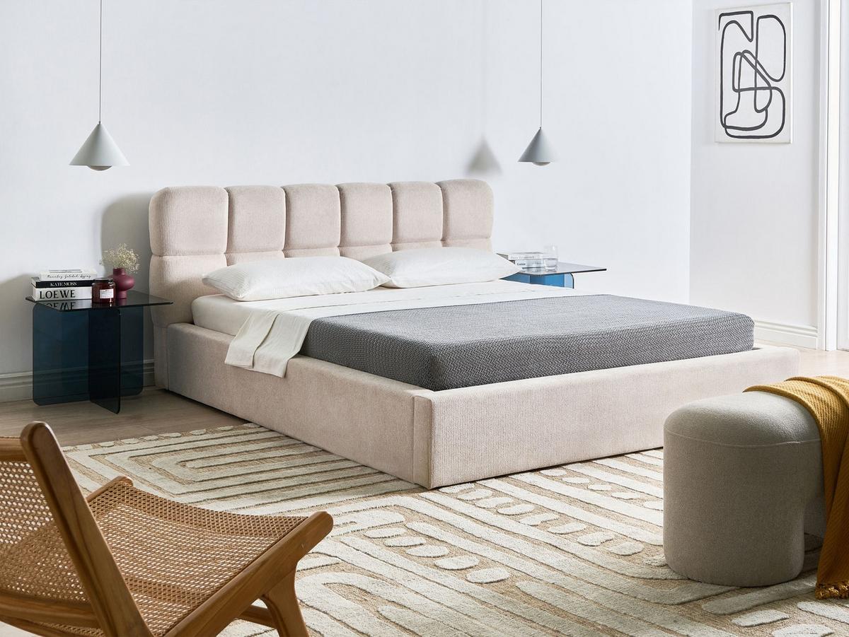 BETT mit Stauraum 160/200 cm Stoff Hellbeige Baston - Beige, Textil (160/200cm) - Beliani