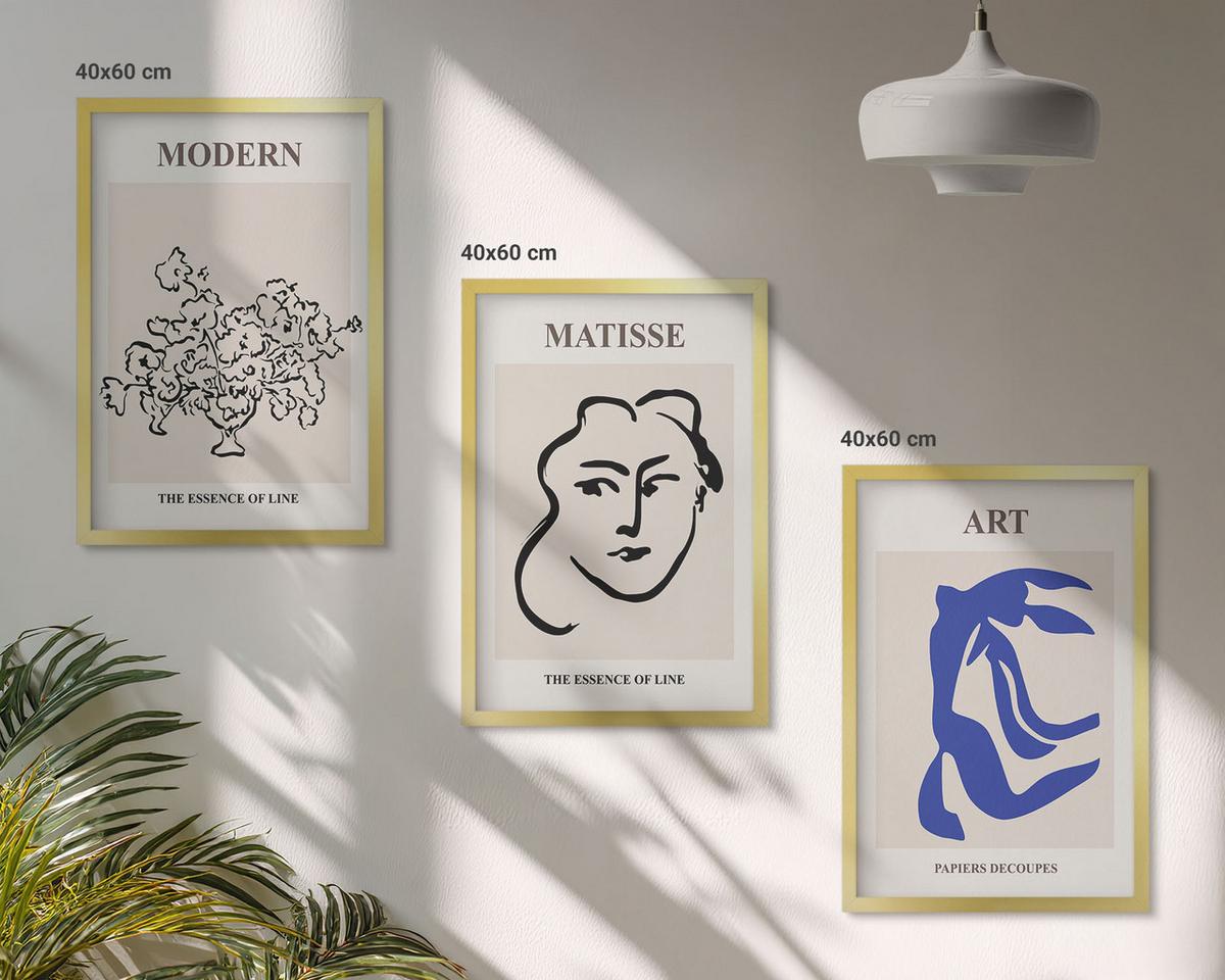 BILDER SET 3er Set - 40x60 cm Goldrahmen - Abstrakte minimalistische Poster - Goldfarben, Kunststoff (40/60cm) - TULUP