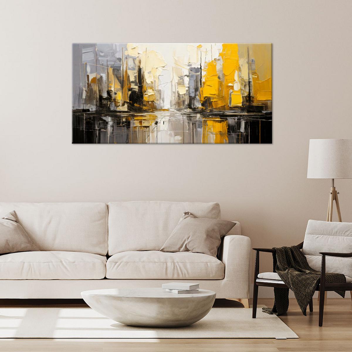 LEINWANDBILD Architektur Stadt Abstraktion 80x40cm - Gelb, Textil (80/40cm) - Feeby