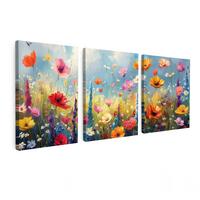 LEINWANDBILD 3er Set Blumen - Frühling - Farbenfroh - Sommerlich 180x80 cm - Orange, Textil (180/80cm) - MuchoWow