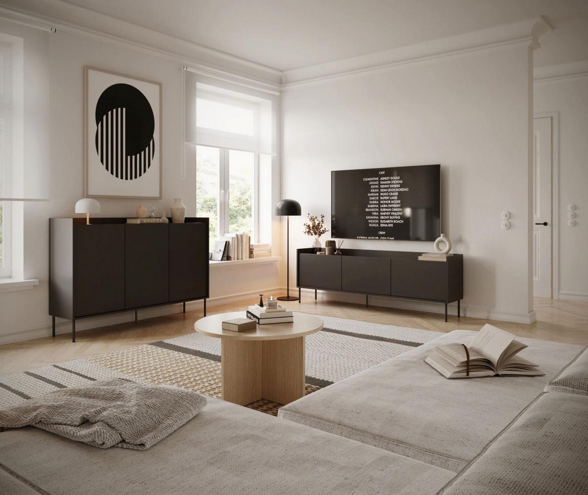 TV-SCHRANK Tovi Schwarz / Holzoptik Nussbaum 140 cm - Schwarz, Holzwerkstoff/Metall (139.8/58.5/36.4cm) - Selsey