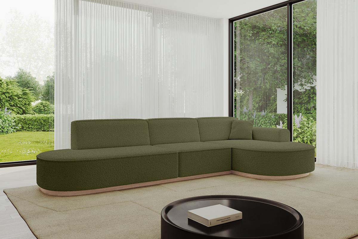 ECKSOFA Ottomane Rechts MARI-L2-v1 - 328x171x83 cm Grün Bouclé - Grün, Holzwerkstoff/Textil (171/328cm) - ALTDECOR
