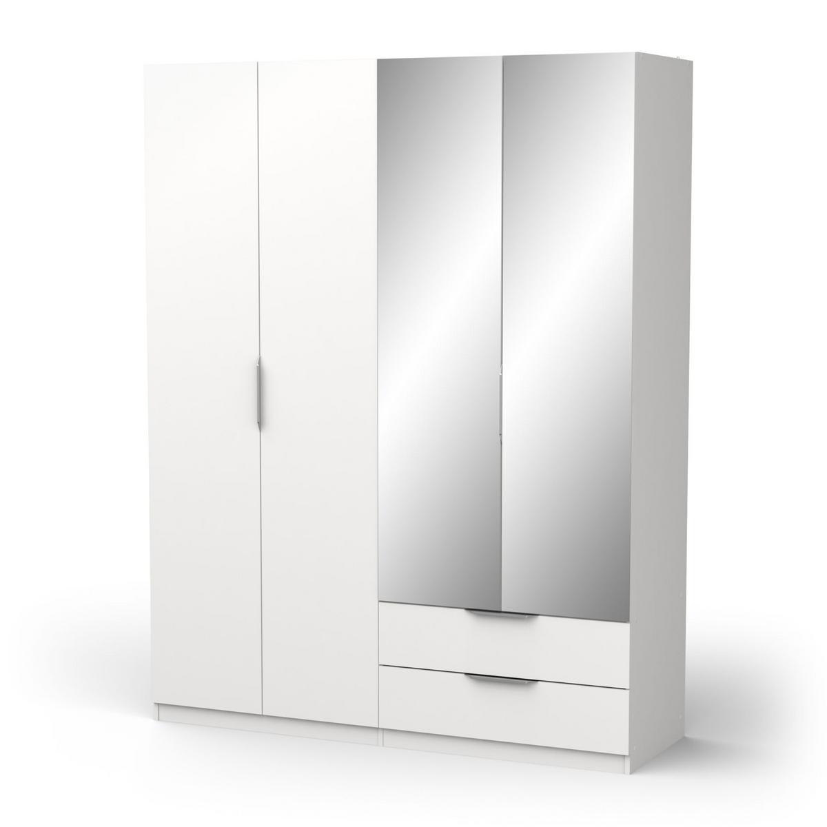 KLEIDERSCHRANK mit 4 Türen, 2 Schubladen und 2 Spiegeln Ghost - L157,3 cm - Weiß, Holzwerkstoff (51.1/203/204.5cm) - Demeyere