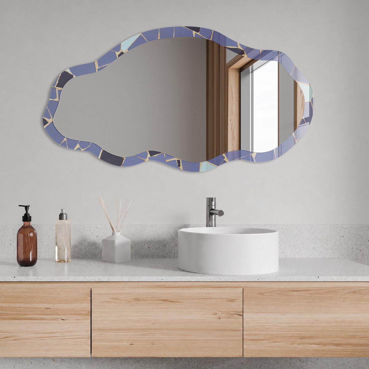 SPIEGEL 90x45 cm asymmetrisch mit Druck - Blaues Mosaik - Transparent, Glas (45/90/0.4cm) - TULUP