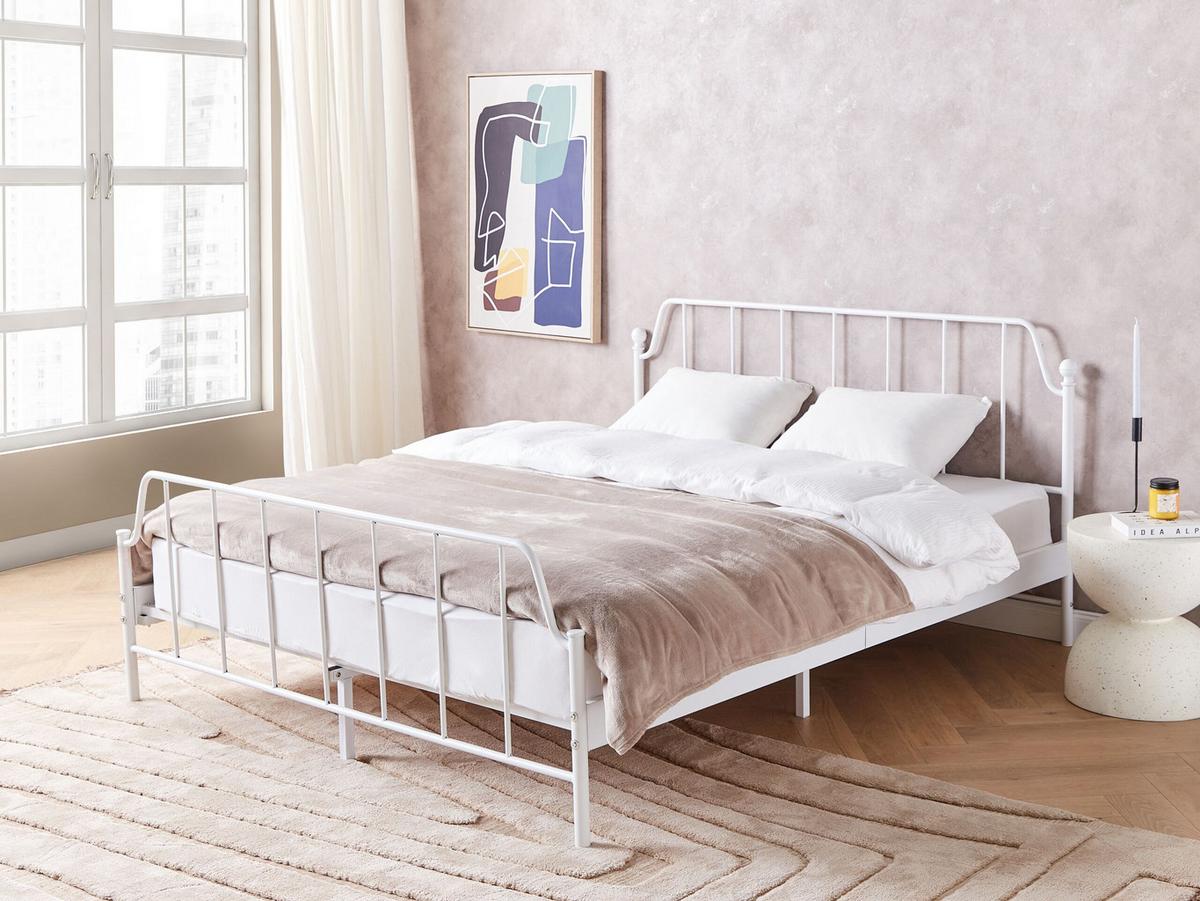 BETT mit Lattenrost 160/200 cm Weiß Mauressac - Weiß, Metall (160/200cm) - Beliani