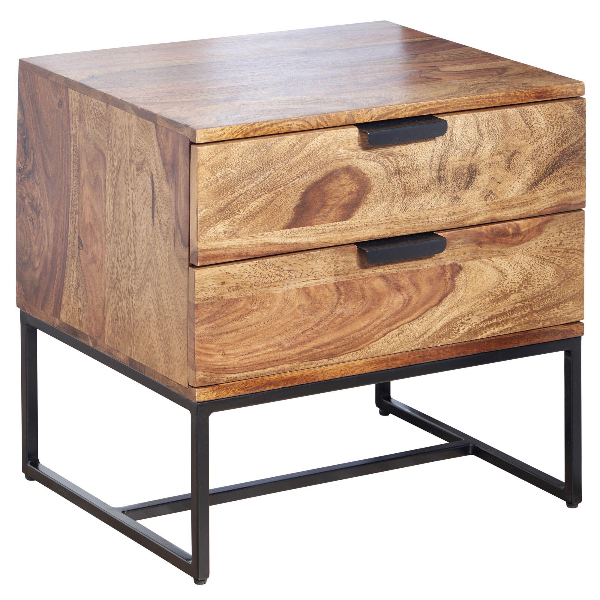 NACHTTISCH – Massivholz/Metall, 50x40x51 cm, 2 Schubladen, Industrial-Stil - Schwarz/Braun, Holz/Metall (50/51/40cm) - KADIMA DESIGN