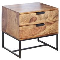 NACHTTISCH – Massivholz/Metall, 50x40x51 cm, 2 Schubladen, Industrial-Stil - Schwarz/Braun, Holz/Metall (50/51/40cm) - KADIMA DESIGN