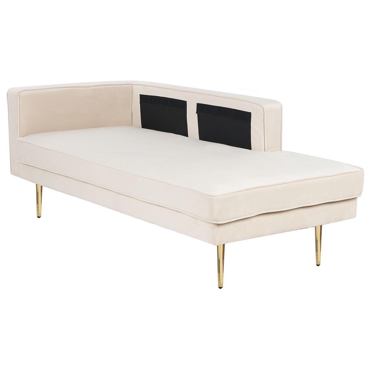 CHAISELONGUE Samtstoff beige linksseitig Miramas - Beige/Goldfarben, Textil (171/63/79cm) - Beliani