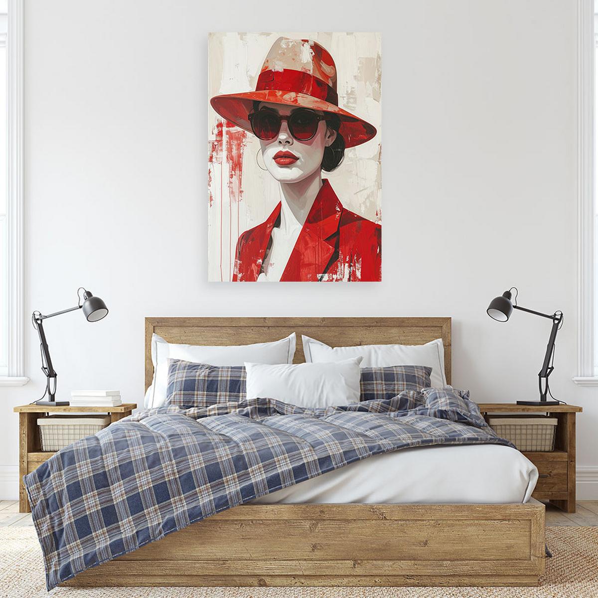 LEINWANDBILD, Frau mit rotem Hut - Rot, Textil (30/45cm) - Feeby