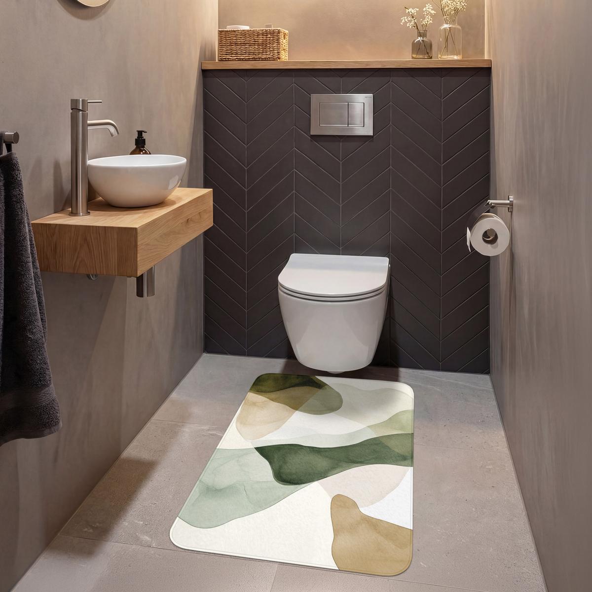 WC-VORLEGER Japandi - Abstrakt - Grün Toilettenvorleger 60x90 cm - Grün, Textil (60/1cm) - OnlyWow