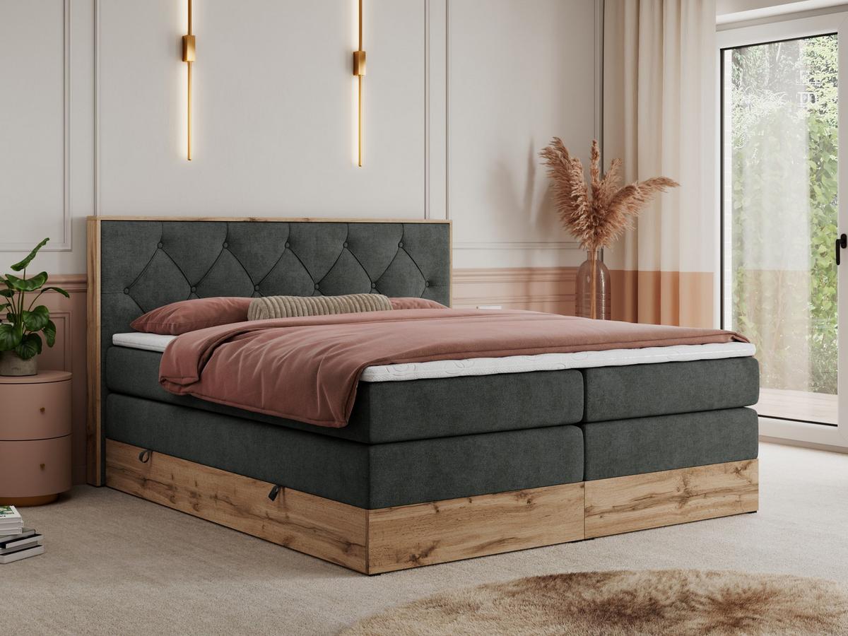 BOXSPRINGBETT VENETO KING 140/200 Dunkelgrau Struktur - H4 - Dunkelgrau, Holz/Textil (140/200cm) - MKS