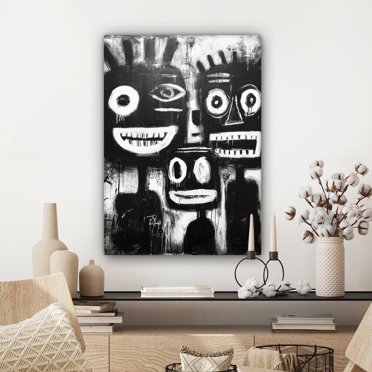 LEINWANDBILD Malerei - Figuren - Schwarz - Abstrakt Wandbild Wohnzimmer 60x80 cm - Schwarz, Textil (60/80cm) - MuchoWow