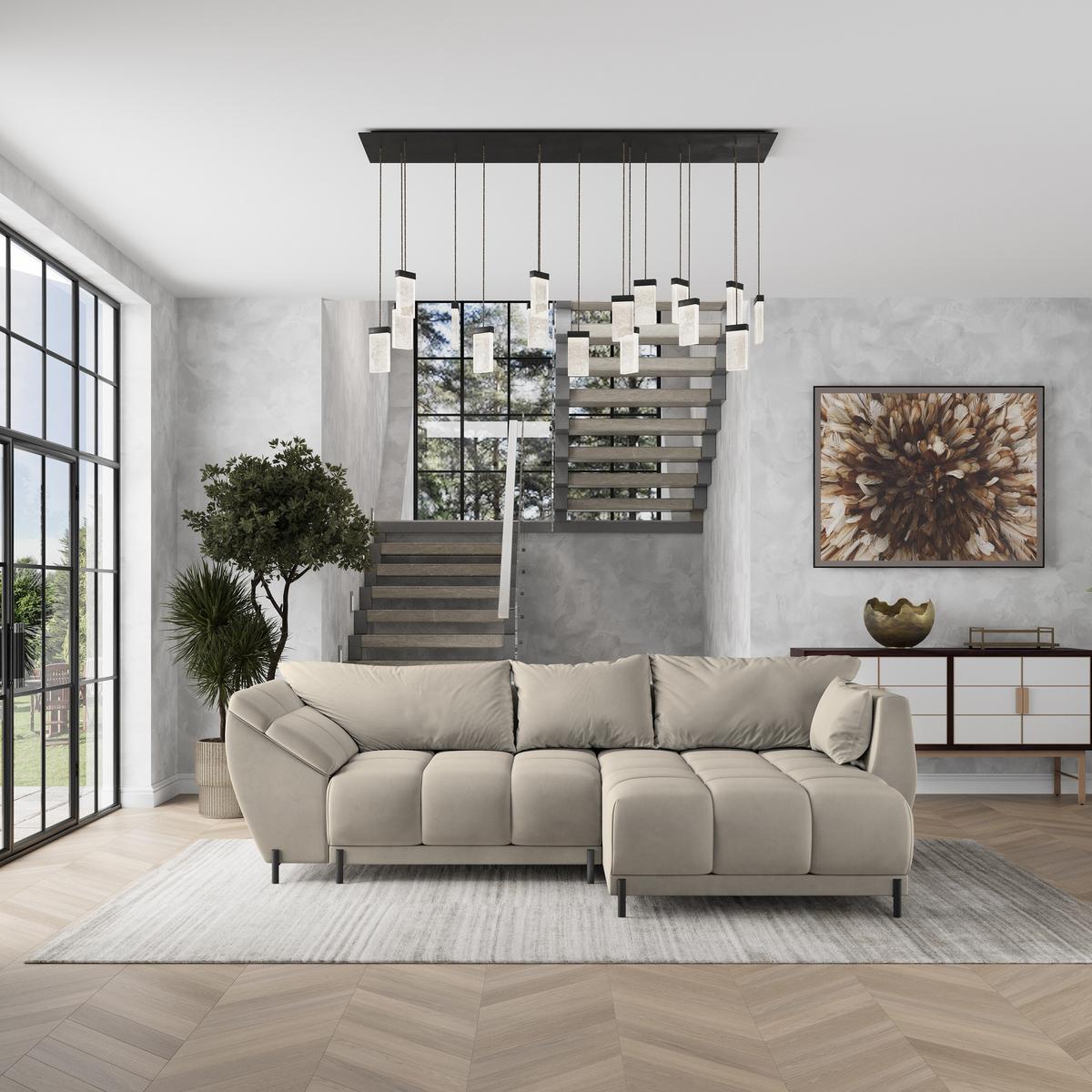 ECKSOFA VESTANO R-S Beige Velours-Stoff mit Schlaffunktion - Beige, Holz (287/182cm) - MASSENO