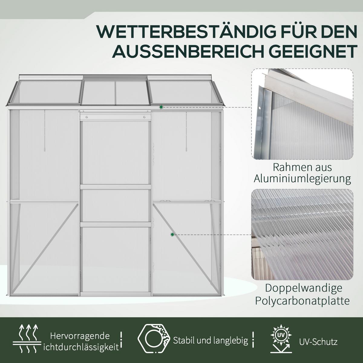 FOLIENGEWÄCHSHAUS, Silber, Aluminium, Polycarbonat - Hellgrau, Metall (68/196/192cm) - Outsunny