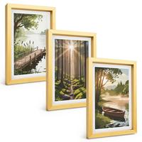 BILDER SET 3er Set - 20x30 cm Goldrahmen - Landschaft aus Wald, See und Boot - Goldfarben, Kunststoff (20/30cm) - TULUP