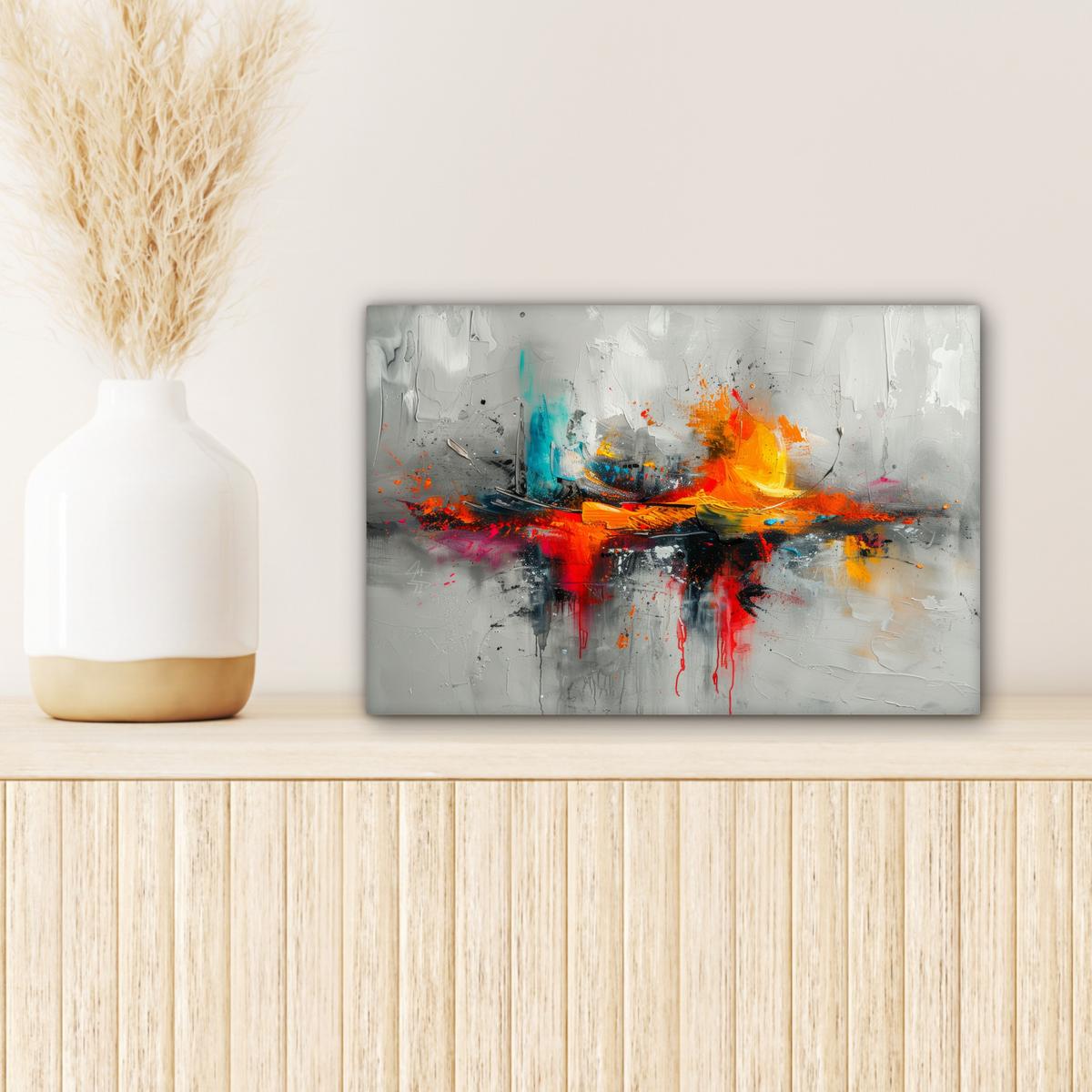 LEINWANDBILD Moderne Kunst - Orange - Grau - Abstrakt Deko Schlafzimmer 30x20 cm - Hellgrau, Textil (30/20cm) - MuchoWow