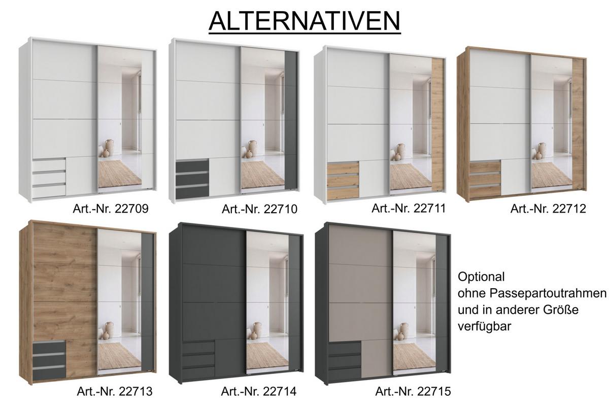 SCHWEBETÜRENSCHRANK 2-türig B183/H200/T65 cm, Passepartout-Kleiderschrank in Eiche Dekor mit Spiegel, 1x Tür & sichtbare Schubkästen in Grafit / 22713 - Eichefarben/Graphitfarben, Holz/Holzwerkstoff (183/200/65cm) - luma-home