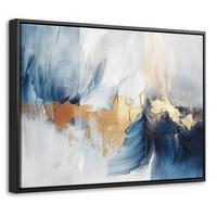 LEINWAND Bilder mit Rahmen - Gold - Blau - Aquarell - Kunst - Modern - 40x30 - Hellblau, Textil (40/30cm) - MuchoWow