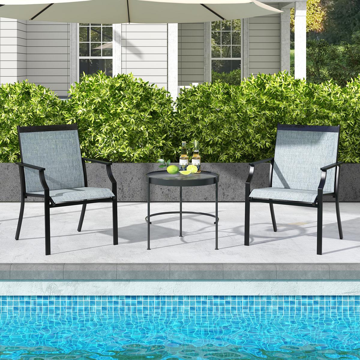 TERRASSENSTÜHLE Blau(2er-Set) - Blau, Metall (66/90/61cm) - COSTWAY