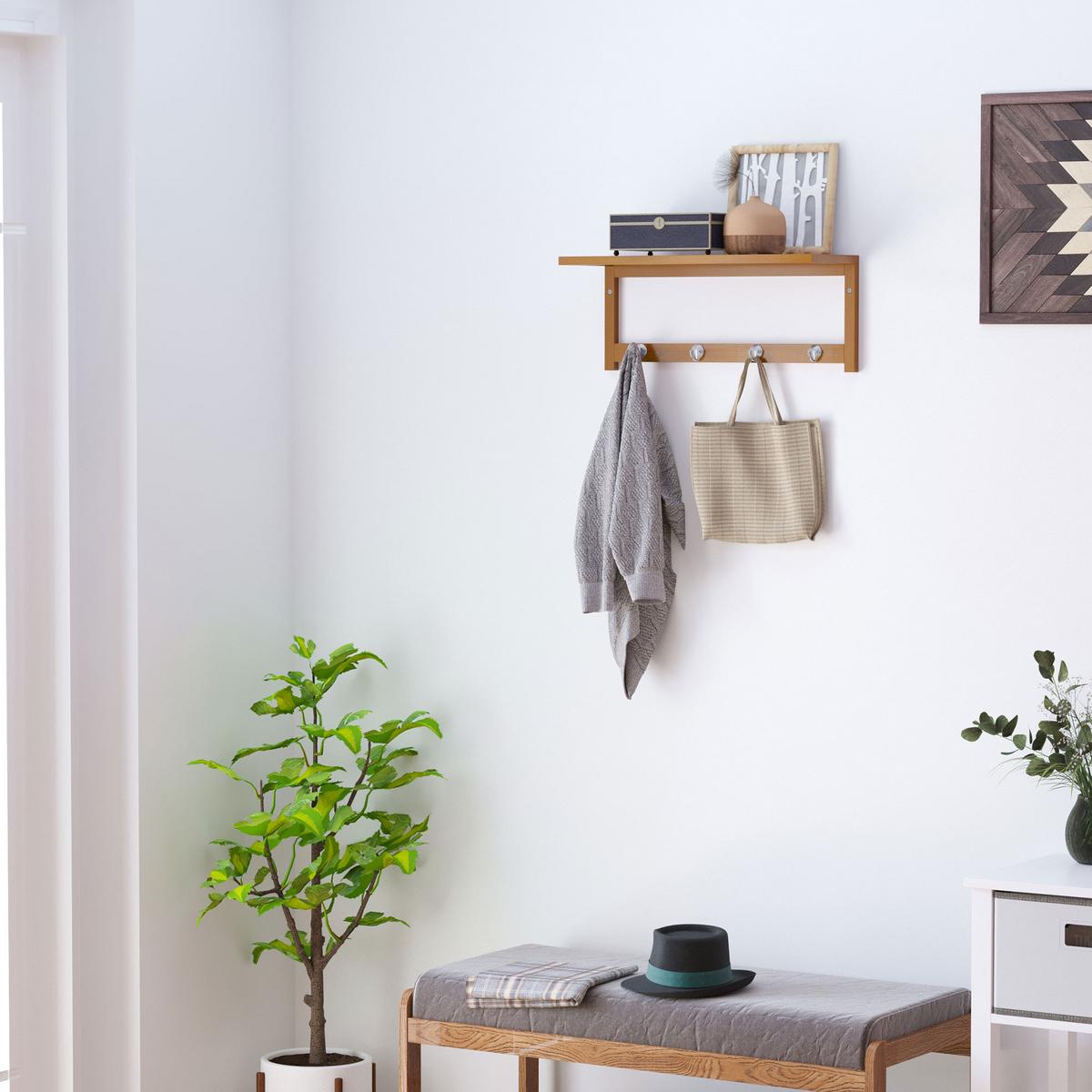 WANDGARDEROBE mit Haken Braun - Naturfarben, Holz/Bambusholz (16/17.5/50cm) - HOMCOM