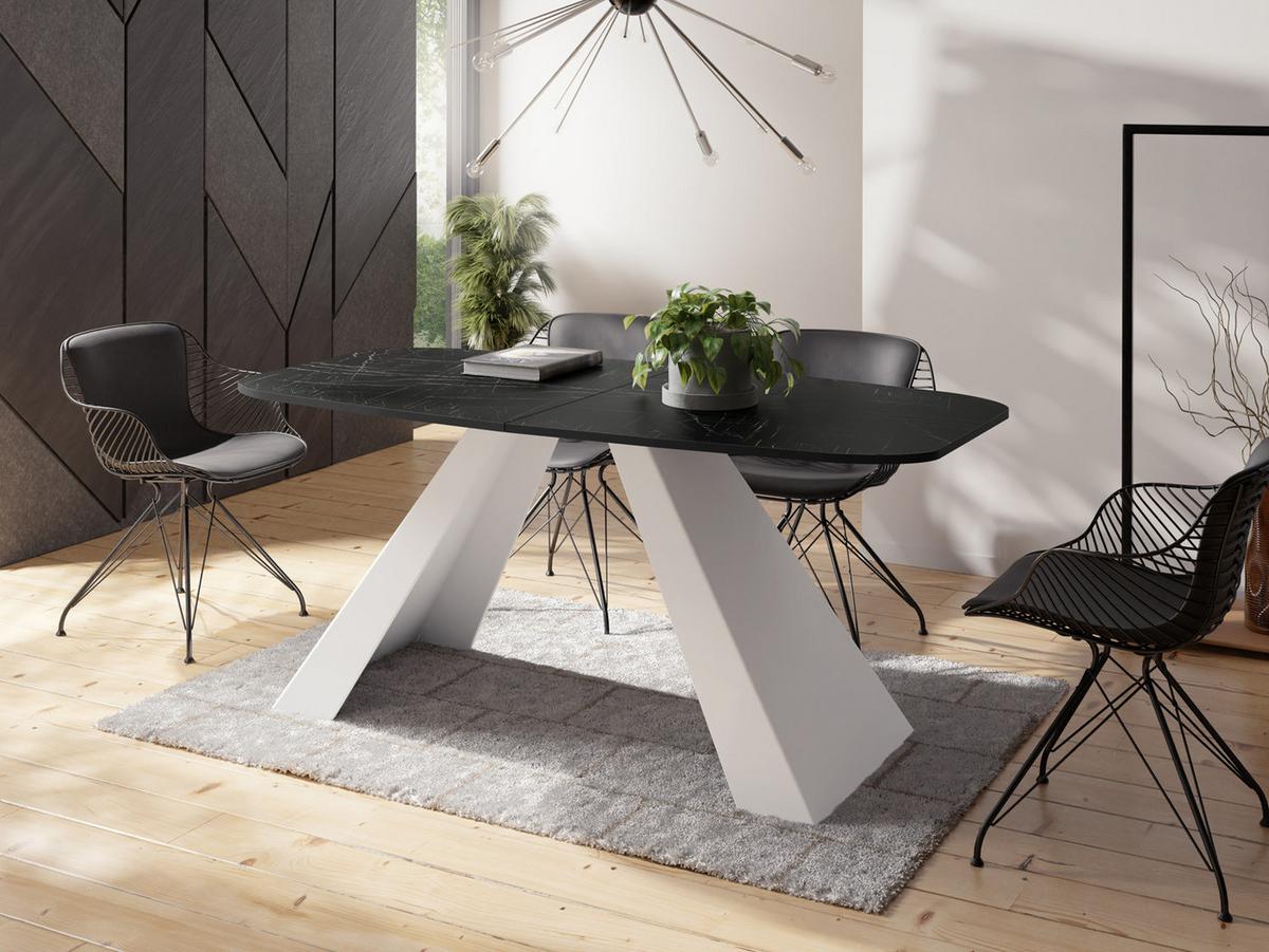 ESSTISCH Monte Weiß rechteckig ausziehbar, Marmor Schwarz 160-200/80/76 cm - Anthrazit/Weiß, Holzwerkstoff/Metall (80/198/76cm) - WFL GROUP