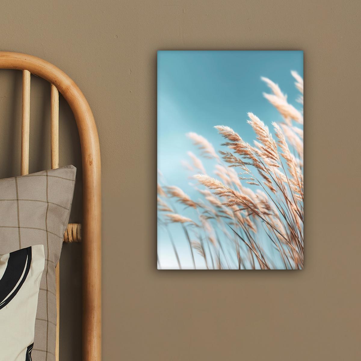 LEINWANDBILD Ziergras - Wind - Hellbraun Deko Wohnzimmer 20x30 cm - Hellblau, Textil (20/30cm) - MuchoWow