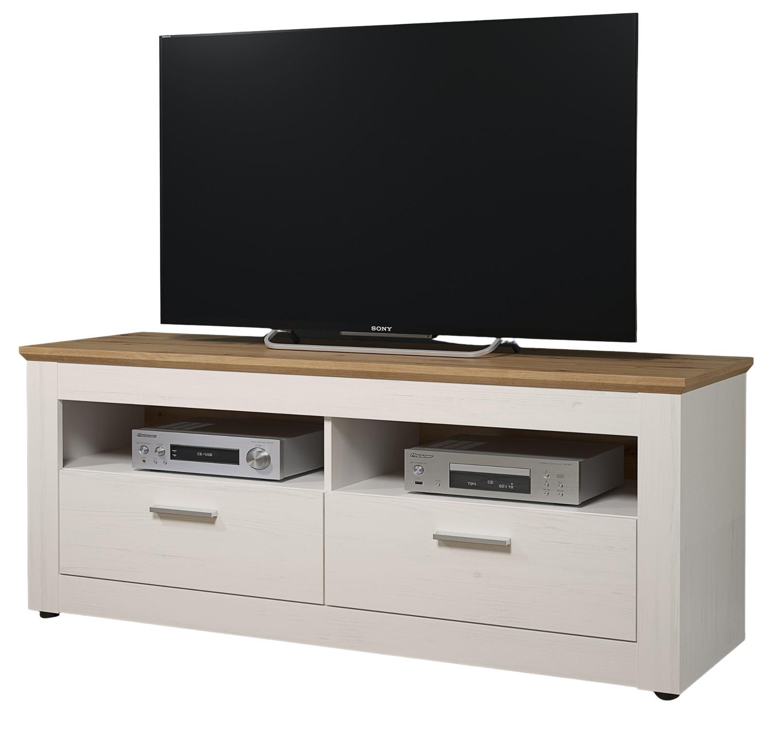 TV-LOWBOARD Pinie weiß, Eiche Artisan Landhaus 148 x 59 cm, Fernsehtisch in Komforthöhe - Silberfarben/Schwarz, Holzwerkstoff/Kunststoff (148/59/45cm) - Top.Furn