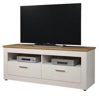 TV-LOWBOARD Pinie weiß, Eiche Artisan Landhaus 148 x 59 cm, Fernsehtisch in Komforthöhe - Silberfarben/Schwarz, Holzwerkstoff/Kunststoff (148/59/45cm) - Top.Furn