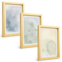 BILDER SET 3er Set - 20x30 cm Goldrahmen - Pastellfarben auf Leinwand - Goldfarben, Kunststoff (20/30cm) - TULUP