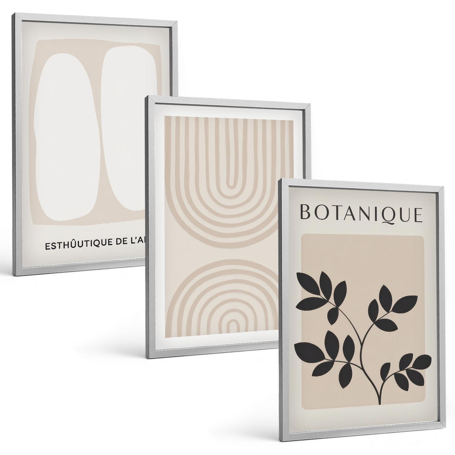 BILDER SET 3er Set - 40x60 cm Silberner Rahmen - Boho-Pflanzenposter - Silberfarben, Kunststoff (40/60cm) - TULUP