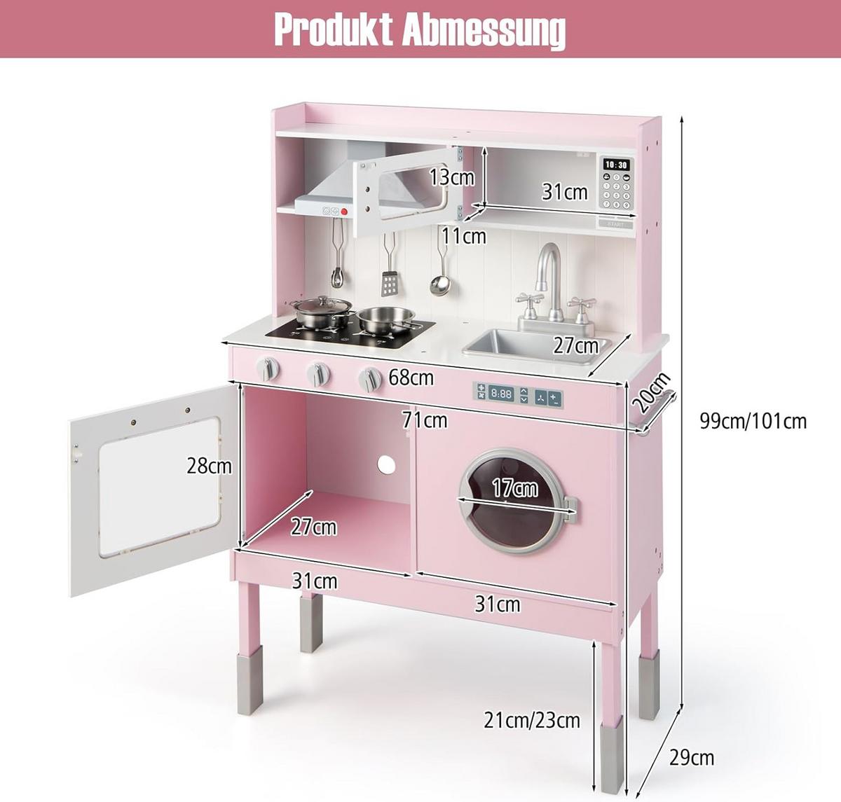 KINDERKÜCHE Pink - Pink, Kunststoff (71/101/29cm) - COSTWAY