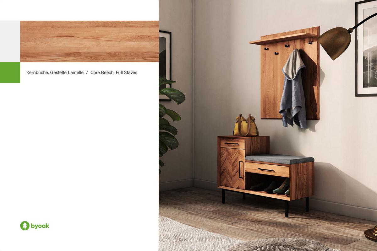 HALLENBANK LEON Kernbuche - Kernbuche, Holz (97/70/36cm) - byoak