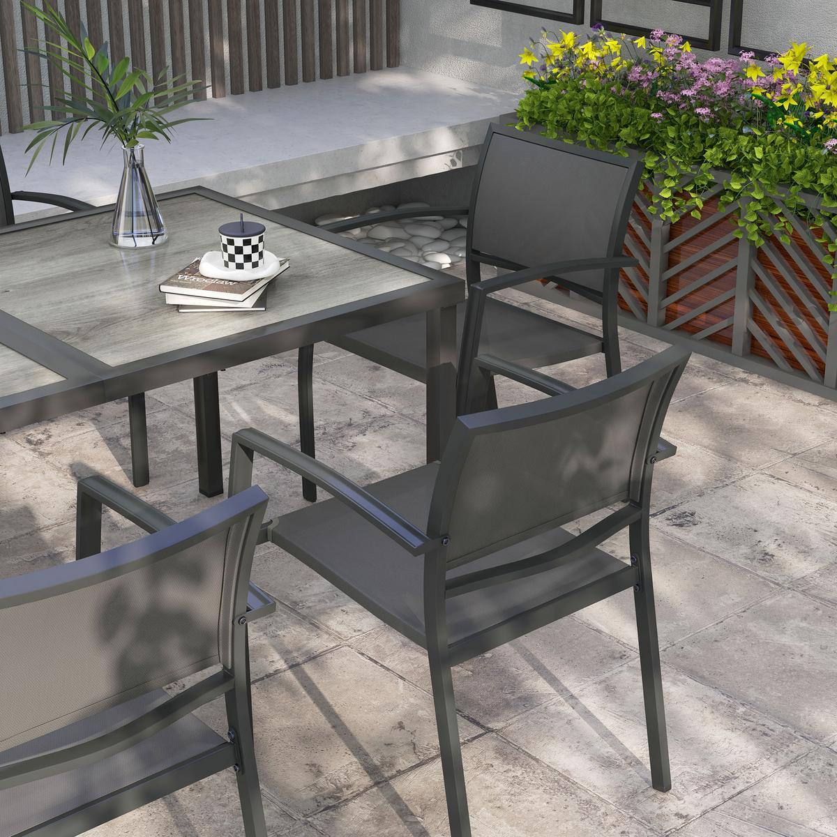 GARTENGARNITUR 7er Set Stahl Mesh Grau - Dunkelgrau/Hellgrau, Metall - Outsunny