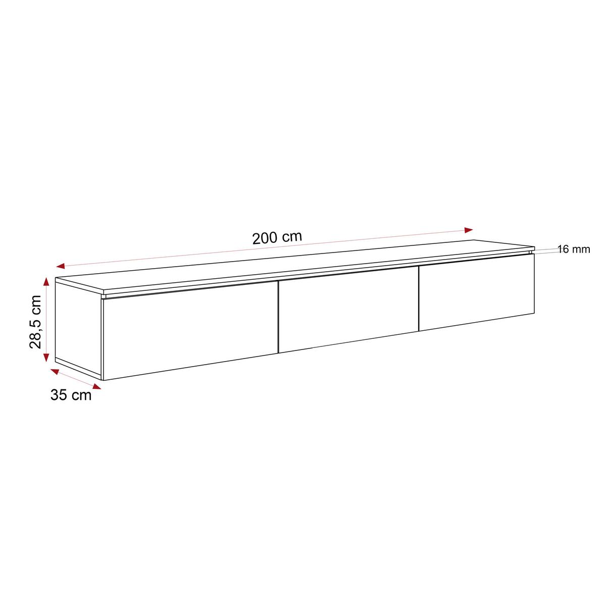 HÄNGENDER TV-Schrank SELIA 200 cm, geriffelt, Kaschmir mit goldener Zierleiste - Kaschmir, Holzwerkstoff (200/28.5/35cm) - Idohome