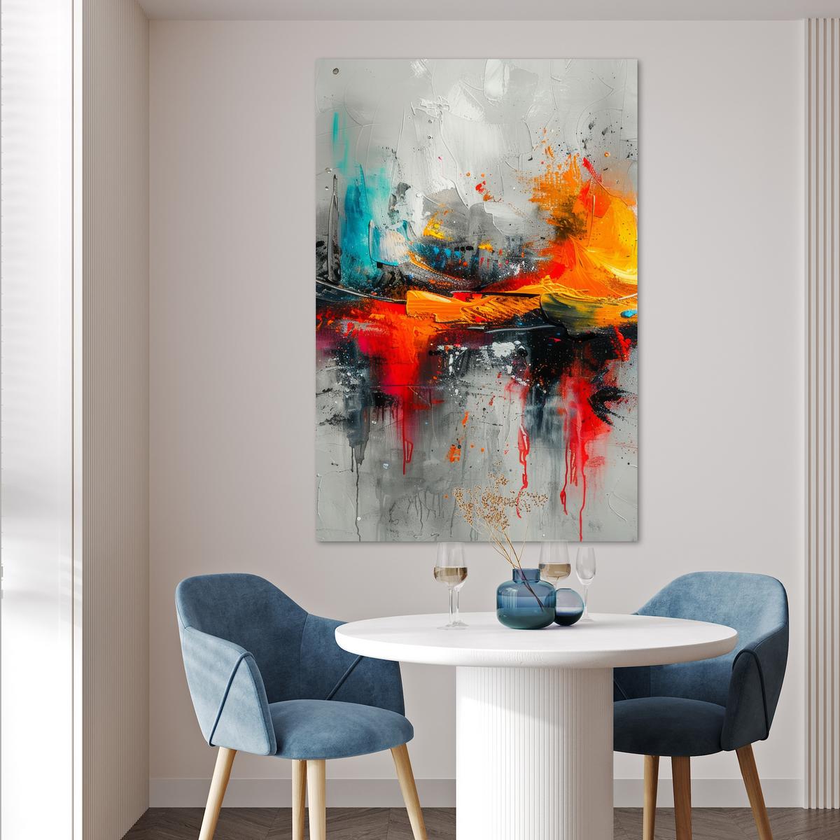 POSTER Moderne Kunst - Orange - Grau - Abstrakt Wandbild Schlafzimmer 80x120 cm - Hellgrau, Papier (80/120/0.1cm) - MuchoWow
