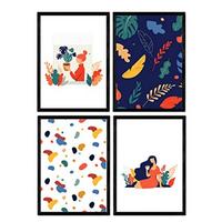 POSTER Set mit 4 Frau mit Kaffee A4 Rahmenlos - Klar, Papier (29.7/3cm) - Nacnic