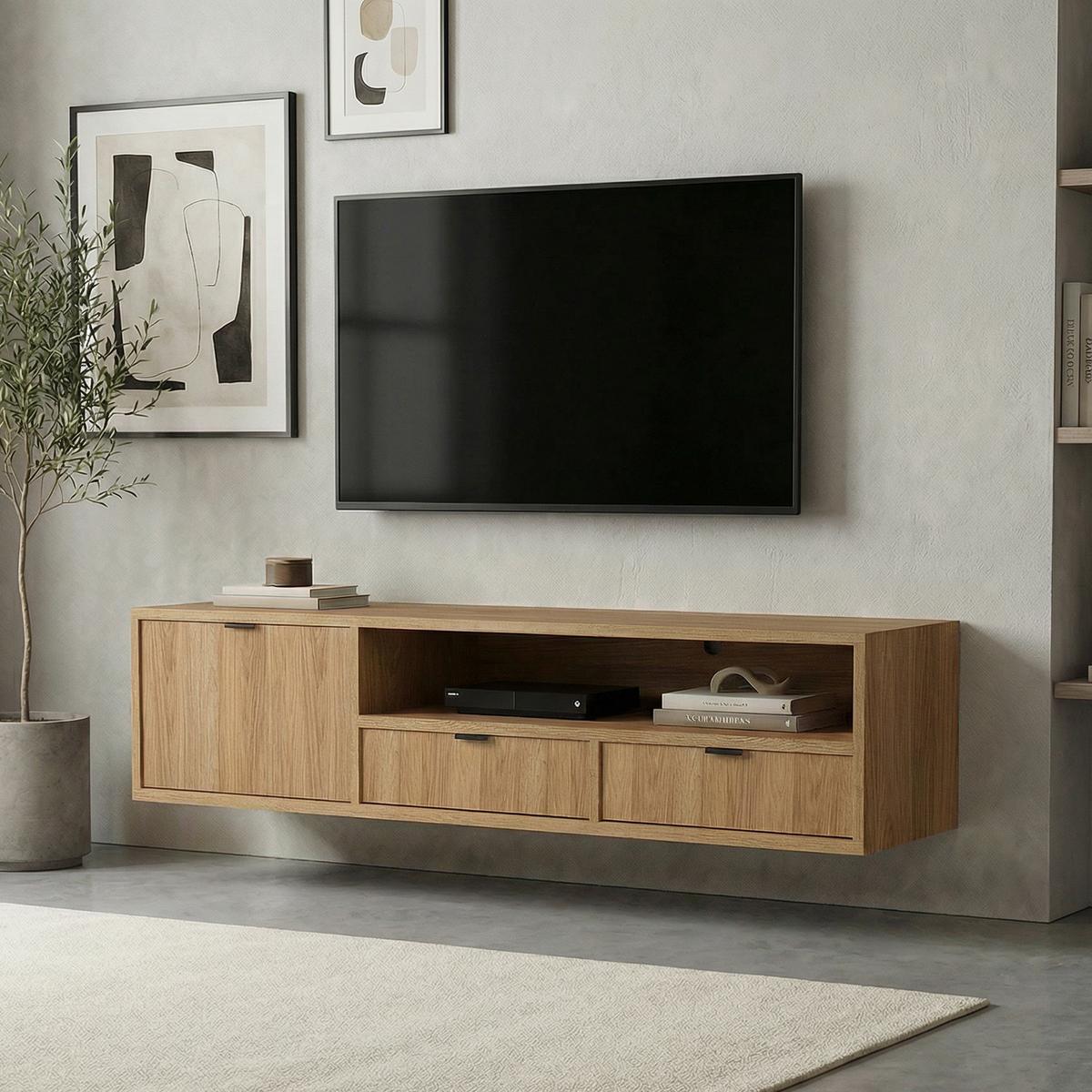 HÄNGELOWBOARD Evron mit 2 Schubladen und 1 Tür, 150 cm, Hikora Eiche - Eichefarben, Holzwerkstoff (150/35/40cm) - Beautysofa