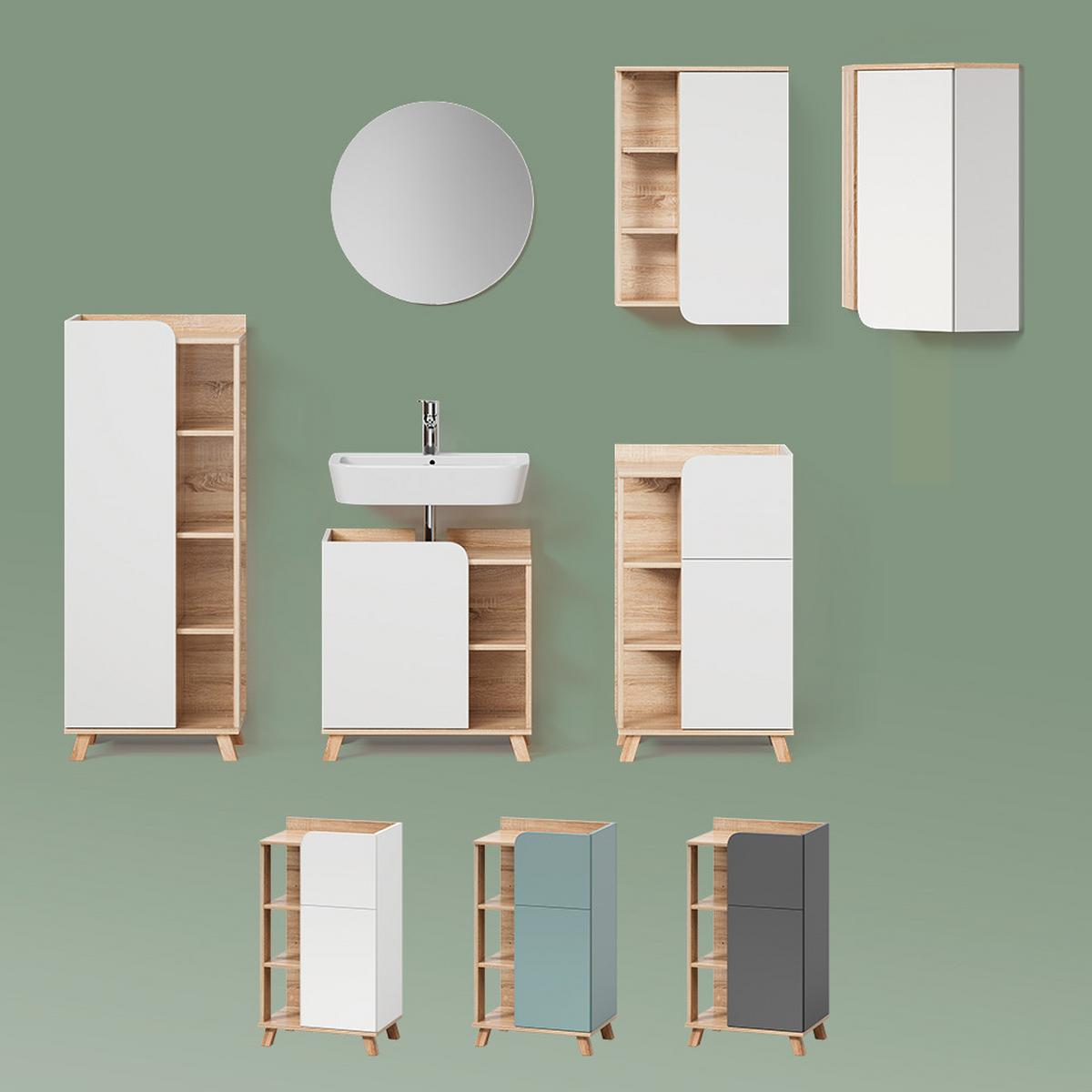 WASCHBECKENUNTERSCHRANK Marano Sonoma/Weiß 60 x 65 cm mit Tür und offenen Fächern - Weiß/Sonoma Eiche, Holzwerkstoff (60/65/35cm) - Livinity®