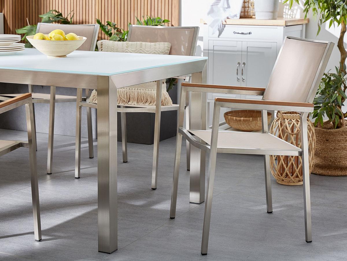 GARTENSTUHL 4er-Set beige Edelstahl Grosseto - Hellbraun/Beige, Metall (55/87/58cm) - Beliani